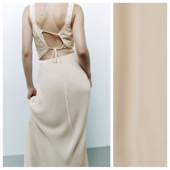 NWT. Zara Cream 100% Viscose Embraided Long Dress. Size S. - Picture 5 of 13